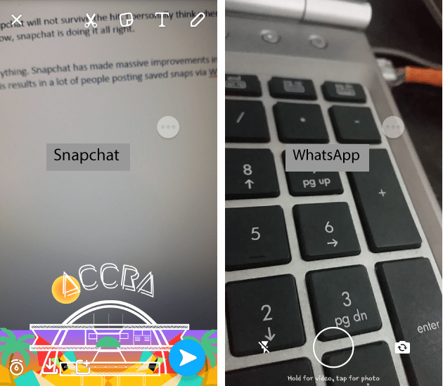 Filters are present in Snapchat but WhatsApp status does not have the feature
